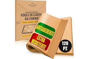 Carta Forno Fogli, 120 Pezzi da 30x40cm Carta da Forno per Teglie da Mezza di Foglio - Carta Forno Naturale Pergamena per Cottura, Cucina & Arrostire - Facili da Usare e Pulire da Baker's Signature