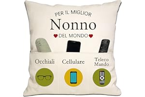 Bommex Copricuscino Regalo per Nonno da Nipote - 18x18 Pollici con 3 Tasche - Ideale per Compleanno, Festa del Papà, Natale