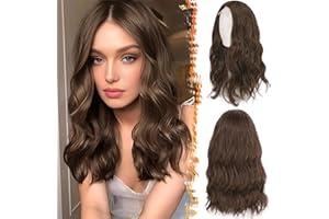 ‎BARSDAR BARSDAR 46cm Gewellt Braun Perücke, Mittel Länge Perücke für Frauen Natürlich Mittelscheitel Haar Hitzebeständig Synthetisches Schulter Länge Lockige Perücken - Licht Schokolade Braun