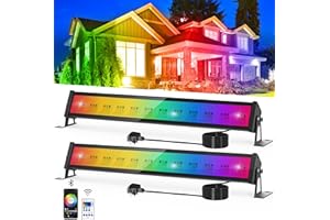 50W LED Lights Bar, NATPOW Wall Washer Light Bar Smart Colour Changing, RGB Garden Security Lighting with Remote APP Controll IP66 Led Flood Lights for Christmas Decoration Party Stage(2Packs)