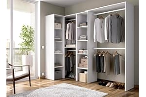 Dmora - Guardaroba grande Quadro, Struttura per cabina armadio angolare, Mobile appendiabiti aperto ad angolo, 228x79h187 cm, Bianco