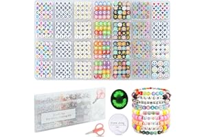 FZIIVQU Letter Beads for Bracelets Making Kit 1400pcs Alphabet Beads for Jewelry Making Set with 1200pcs 6 Colors 4x7mm Letter Beads and Acrylic Round Number Heart Smile Face Beads etc