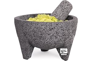 YOPIDO Molcajete 6 in Mexican, Handmade with Natural Volcanic Stone, Artisanal Kitchen Utensil for Grinding with Pores for Crushing, Specially Designed for Grinding Spices, Sauces, and Guacamole