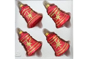 CHRISTBAUMKUGELN-24.DE 4 TLG. Glas-Glocken Set in Ice Rot Gold Komet - Christbaumkugeln - Weihnachtsschmuck-Christbaumschmuck