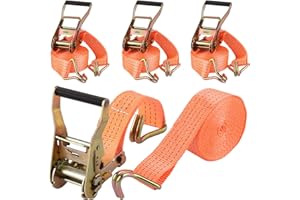 GBACHOOSE Lot de 4 Sangle a Cliquet 6m x 50 mm, Sangle a Cliquet 3000kg avec Crochet, Sangles D'arrimage Orange pour Remorque, Moto, Voiture, Cargo