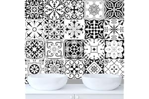 HORIWE 25pc Tile Stickers 8x8 Inches Backsplash PVC Waterproof Oil Proof Self Adhesive DIY Bathroom Kitchen New Wall Stickers Home Decor Black-White