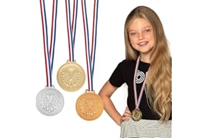Boland 30841 - Set de médailles, 6 cm chacune, 3 médailles de podium avec collier, or, argent, bronze, trophée, victoire, jouet, sport, fête à thème, anniversaire