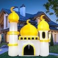 Gemscream 5.9ft Muslim Holidays Inflatables Outdoor Yard Decorations LED Islamic Moon Wishing Kareem Inflatable Ramadan Eid Mubarak Holy Celebration Decor for Fasting Introspection Prayer(Classic)