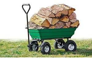 WERKA PRO - 10946 - Chariot remorque de Jardin - 52 litres - Jusqu'à 120 Kg - Montée sur 4 roues gonflables - 2 essieux - 1 Directionnel