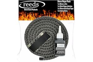 Reeds Black Stove Rope Kit 10mm with Large 50ml Reeds Adhesive - Flues Glass Door Seals Wood Burning Replacement Made in The UK (10mm Kit 2m)