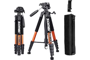 ZOMEi Trípode de 188 cm de Alto Rendimiento, trípode de Video Profesional de Viaje Compatible con cámaras DSLR, teléfonos móviles, proyector, prismáticos, Alcance de detección (Naranja)