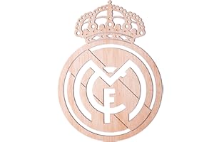 G&J HOME Cuadro Decoración Escudo Futbol R. Madrid y Llavero, Madera en Contrachapado de Calabó y Llavero, Salón, Habitación, Oficina, Regalo dia del Padre, Cumpleaños, Comunión, Fabricado en España