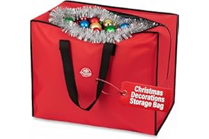 Christmas Village Premium Christmas Decoration Storage Bag - Durable Christmas Storage Bag with Double Zipped & Handles for Wreath, Baubles, Lights, Tinsel (Red, Decoration Storage)