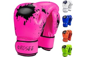 GROSEE Guante de boxeo para niños, 6 onzas, 8 onzas, guantes de entrenamiento para jóvenes, niños y niñas para saco de boxeo, kickboxing, muay thai, MMA, UFC, regalo para edades de 6 a 15 años