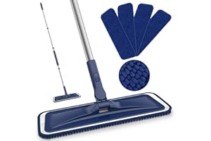 Microfibre Mops for Cleaning Floors - BPAWA 150cm Flat Floor Mop with 4 Washable Pads Reusable Chenille Wet Dry for Mopping Dust Hard Wood Laminate Vinyl Tile Wooden Small Bathroom Kitchen Walls