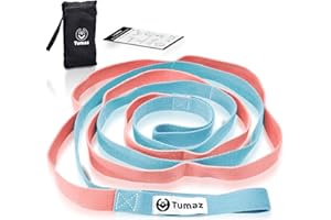 ‎TUMAZ Tumaz Yoga Gurt mit 10 Schlaufen & Non-Elastic Yoga Band - Stretching Band für PT (Physiotherapie), Yoga, Pilate - [Fitnessband mit Schlaufen Extra dick, langlebig, weich - kommt mit Reisetasche]