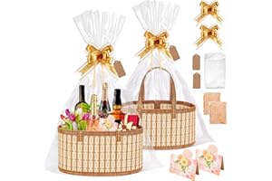 Dreamtop 2 Set Empty Hamper Baskets, Woven Bamboo Gift Basket Hamper Kit with Handles, Sturdy Hamper Baskets for Gifts Empty to Fill for Christmas Birthday Baby Shower Wedding Gift
