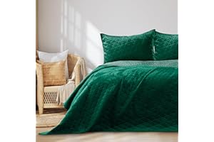 RESTILO Narzuta Na Łóżko 200 x 220 cm Zielona Welwetowa Zamszowa Pikowana AmeliaHome Laila