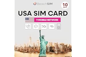 BeachSIM Carte SIM prépayée USA 10 Jours. Données 5G, appels et SMS illimités.Réseau T-Mobile. Compatible avec iOS et Android.