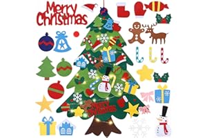 JUTYUM Filz Weihnachtsbaum 33 Stück Filz Weihnachtsbaum 110cm DIY Weihnachtsbaum Set mit LED Filz Deko Weihnachtsbaum Hängendes Dekor Filzbaum Weihnachten Dekoration für Home Tür Wand Hängend Dekor