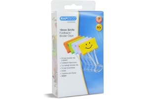 Rapesco 1428 Pinces à Double Clip Emoji Sourire 19 mm, Couleurs Assorties, Lot de 80