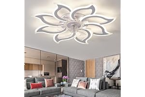 Caufloce Salon Ventilateur Plafond Avec Lumiere Réversible, Dimmable Lustre Avec Ventilateur APP, Plafonnier Ventilateur Moderne Avec Télécommande 6 Vitesses, Fleurs Pour Chambre-white