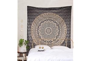 Popular Handicrafts - Arazzo da appendere al muro, Kp690, in tessuto ombré e oro, originale, decorazione artistica parete con motivo mandala, stile hippie bohémien, utilizzabile come copriletto