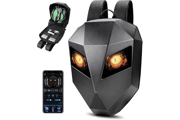 WPFAEU Sac a Dos Moto, Sac à Dos LED Etanche- Sac à Dos Moto Yeux LED-Connectivité Bluetooth,Texte/Image/animation Gif