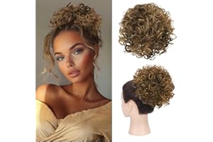 RUWISS Chignon Finto per Capelli Coda di Cavallo Ricci Corti Estensione Elastica Coulisse Capelli Sciolti Naturali per Donne Ragazze (80g Biondo Castano Misto Biondo Scuro)