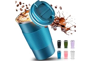 SENBSLAN Travel Mug,510ml Insulated Coffee Cup with Leakproof Lid,Non-Slip Coffee Travel Mugs for Hot Drinks,Double Walled Stainless Steel Thermal Mugs for Hot Cold Drinks (Blue)