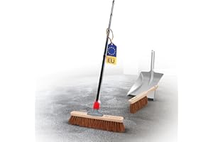Novaliv Balai en coco de 40 cm avec manche, poils de coco et balayette galvanisée avec lèvre en caoutchouc composée d'une pelle et d'une balayette à main - Poils naturels - Idéal comme balai d'atelier