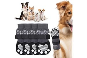 PICK FOR LIFE Anti Slip Dog Socks Paws Stop Licking, 2 Pairs Adjustable Paw Protectors with Grips Breathable Boots Shoes Alternative, Strong Traction for Puppy Hardwood Floors Indoor Walking, L