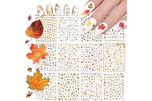 EBANKU Unghie Autunnali Adesivi, 12 Fogli Autunno Foglie di Acero Nail Stickers 3D Foglie D'acero Autunnali Decalcomanie Unghie Autoadesive per Donne Ragazze Unghie Fai-da-Te