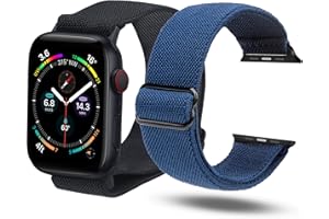 Teskyer 2-pak pasków kompatybilnych z Apple Watch Series 8, SE, 7, 6, 5, 4, 3, rozciągliwy, oddychający, lekki, regulowany, nylonowy pleciony elastyczny pasek do Apple Watch 38 mm, 40 mm, 41 mm, 42