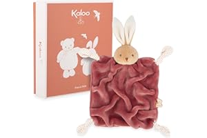 KALOO - Doudou Lapin Bordeaux 24cm - Doudou Plat Bébé Ultra-Doux - Fourrure de Flanelle Extra Douce - Nœuds avec Fonction Attache-Tétine - Compagnon Câlin et Educatif Dès la Naissance - K214008