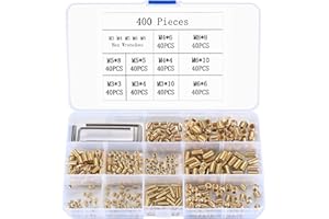SZSLMY 400-Piece M3/M4/M5/M6/M8 Grub Screw Assortment Kit - Hexagonal Head for Door Handle and Holder With Hex Key, Gold