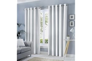 Fusion White W66 x L72 Eyelet Curtains-100 Bedroom/Living Room Door Curtain-Thermal Drapes/Window Treatment-Sorbonne Collection, Cotton, Polyester, 66" Width x 72" Drop (168 x 183cm)