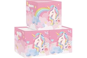 Clastyle 3 szt. Jednorożec Chmura Dziecko Przechowywanie Kostki Organizator Zestaw Tęczowa Szafa Ubrania Sześcian Kosz do Przechowywania Różowy Żłobek Maluch Pudełko na zabawki Klatka