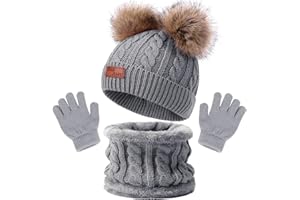 ZLPBAO 3 in 1 Kinder Wintermütze Schal Handschuhe Set, Wintermütze Schal Handschuhe Mädchen Set Kindermütze Strickmütze Kinder Mütze Schal Set Runder Schal für Kinder 0-4 Jahre