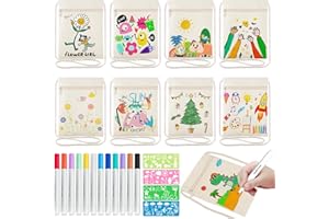 HGRGHH 8 Stück Stoffbeutel zum Malen für Kinder, DIY Kinder Umhängetasche mit 12 Farbstiften und 4 Malschablonen, DIY Beige Brustbeutel für Schule, Party, Feier