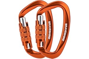 BRAVESHINE 2 Pack Carabiner Clip Heavy Duty, 12KN Auto Locking Carabiner, Twist Lock Carabiner Keyring, D Clips Hook for Hiking, Camping, Hammock, Dog Lead, Swing