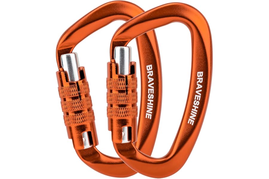 BRAVESHINE 2 Pack Carabiner Clip Heavy Duty, 12KN Auto Locking Carabiner, Twist Lock Carabiner Keyring, D Clips Hook for Hiking, Camping, Hammock, Dog Lead, Swing
