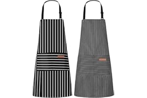 Candcamp 2 Pack Chef Apron, Chef Aprons for Men, Aprons for Women, Kitchen Apron Aprons for Men Chefs Apron Cooking Aprons For Women Black Apron Stripe Baking Cleaning Gardening Tailoring