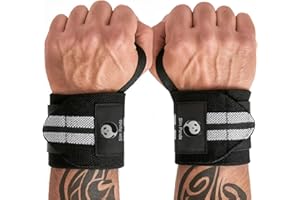 Slim Panda Polsini Palestra,1 Coppia 45cm Polsiere Palestra Bodybuilding con Anello per Pollice, Professionali Fasce Polsi Palestra per Crossfit, Calisthenics, Powerlifting, Uomo e Donna