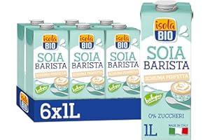 ISOLA BIO Soia Barista, Bevanda Biologica a Base di Soia, 100% Ingredienti Naturali, Alto Contenuto di Proteine, Senza Glutine, Senza Lattosio, per Vegetariani e Vegani, 6 Confezioni da 1 L