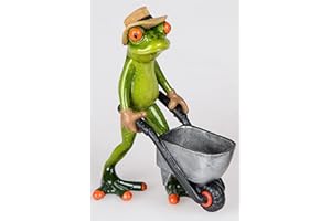 formano Przepiękny żaba ogrodnik z taczką, wózek ok. 18 cm wysokości, Froschhausen