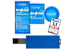 ICEHOF bolsa gel frio (3x) con funda - Suave, larga duración de refrigeración para lesiones, varios tamaños, compresas de frío, bolsa de hielo reutilizable