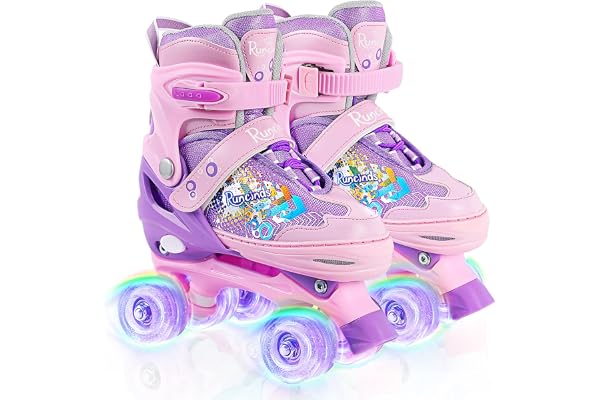 Runcinds Patins à roulettes réglables pour Tout-Petits de 4 Tailles pour Filles et Femmes avec Roues Lumineuses, Patins à roulettes pour Enfants pour débutants en Plein air intérieur