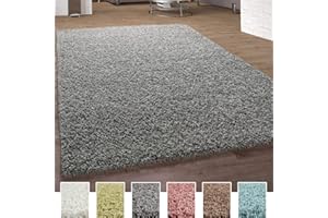‎PACO HOME Paco Home Shaggy Teppich Hochflor Langflor Teppiche Hochwertig Pastell Uni Versch. Farben, Grösse:60x100 cm, Farbe:Grau