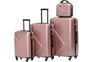 Münicase 9008 TSA-Schloß Reisekoffer Koffer Trolleys Hartschale Koffersets Beautycase-M-L-XL-Set (Rosa Gold, 4tlg. Kofferset)
